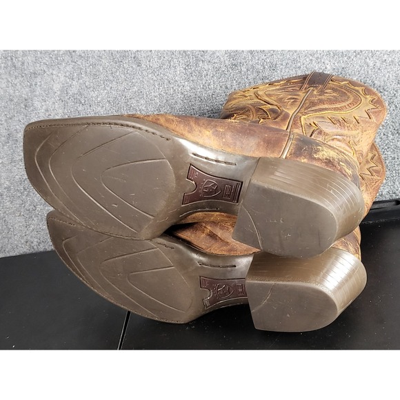 Ariat Western Cowboy Boots Distressed Leather Square‎ Toe Pull On Mens 10D Brown - Picture 4 of 8